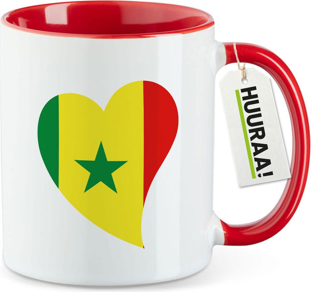 Huuraa Kaffeetasse Senegal Flagge Herz 330ml Rot Keramik Kaffeebecher Geschenkidee