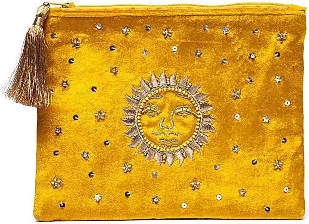 Trousse de Maquillage en Velours Jaune Soleil - Accessoire de Sac