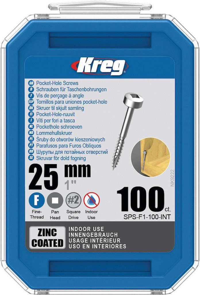 Kreg Pocket-Hole Schrauben 25 mm, Verzinkt, Flachkopf, Feingewinde - 100Stk.