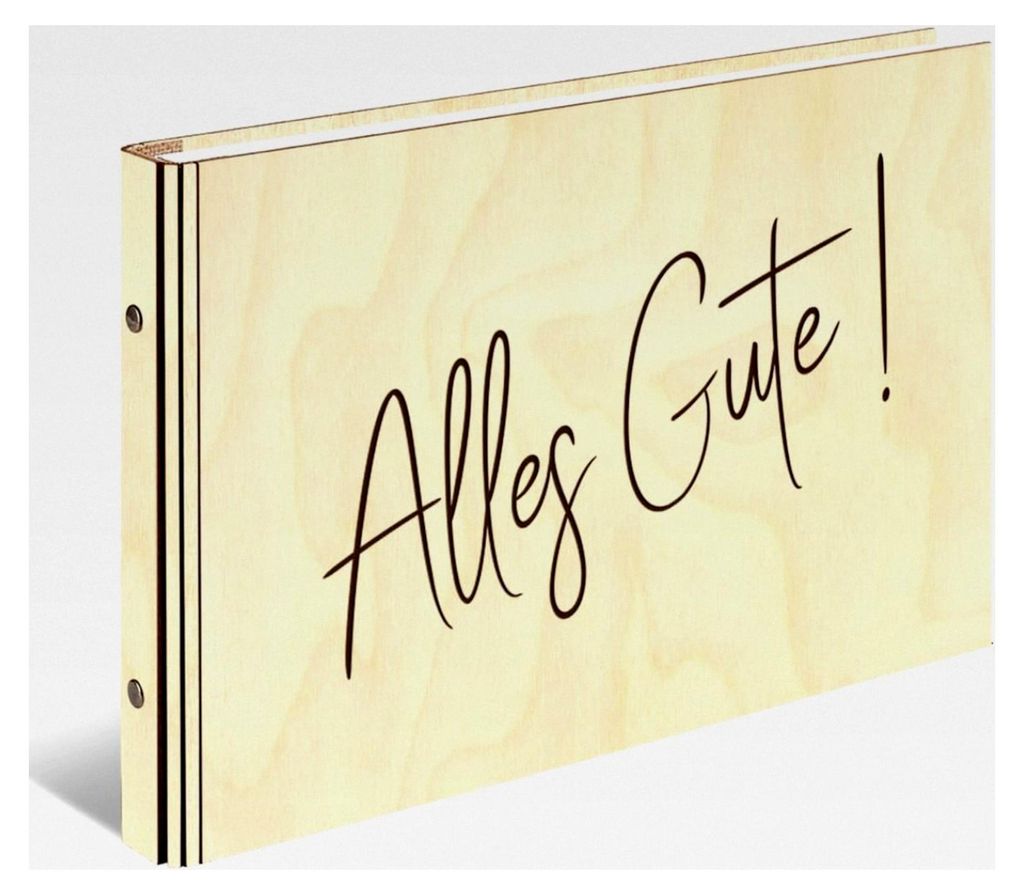 Gästebuch aus echtem Holz im DIN A4 Format - Alles Gute - mit 72 Blatt / 144 Seiten Naturpapier Weiß