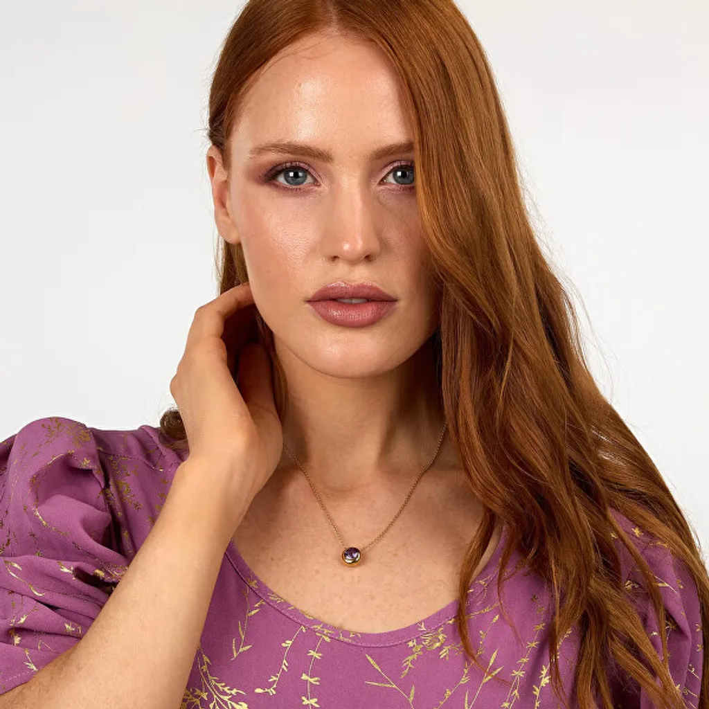 Collier améthyste semi-précieuse et chaîne dorée - Bijouterie Femme