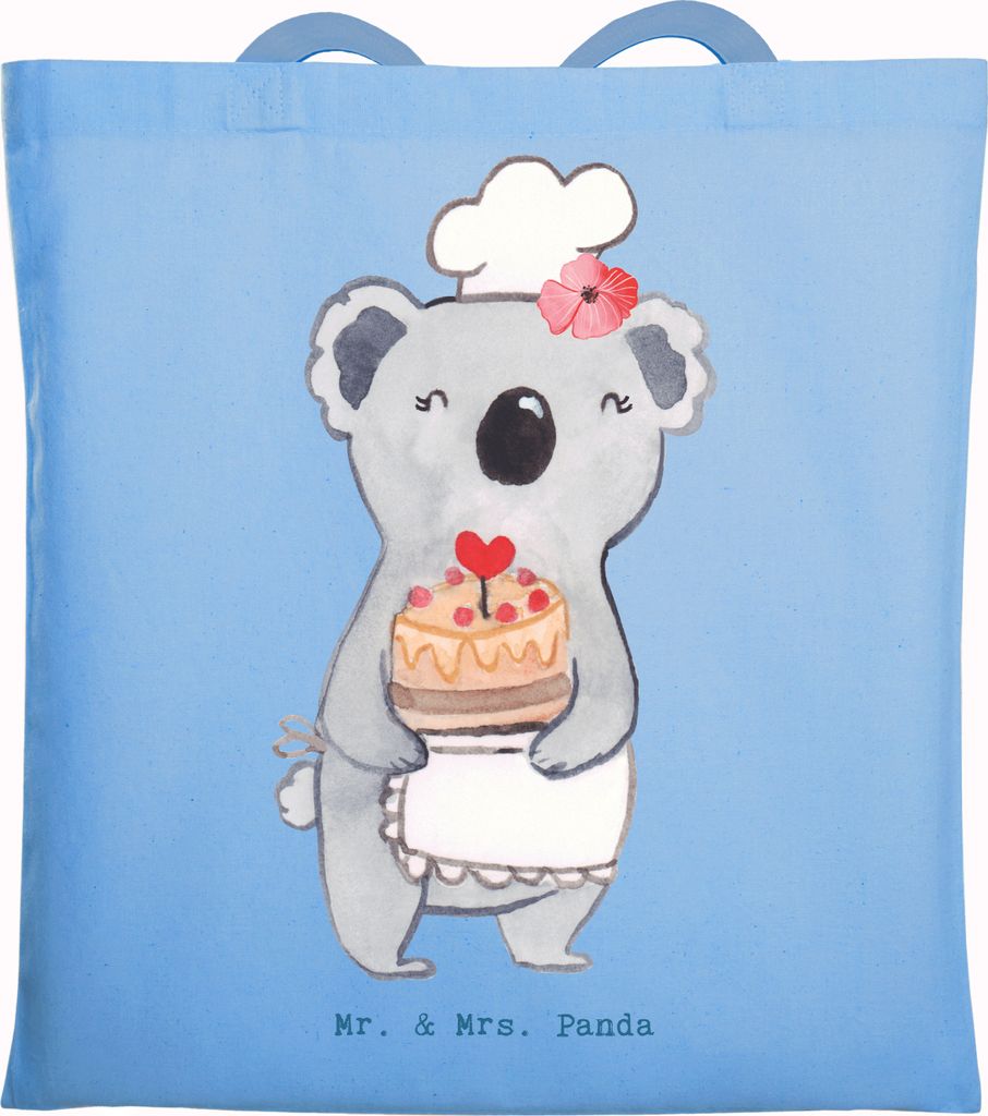 Mr. & Mrs. Panda Tote Bag Konditorin Herz - Sky Blue - Geschenk, Geburtstag, Tragetasche, Shopping Tasche, Kuchen, Zum, Stoffbeutel, Torte, Laptopt...