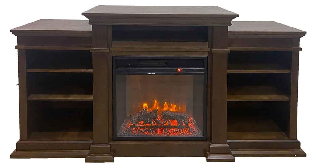 Biden - Elektrischer Holzboden-Kamin 179x48xH85 cm, Flammeneffekt, Nussbaum Farbe