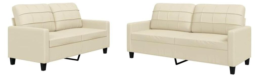 Sofa-Set für Wohnzimmer, 3-Sitzer und 2-Sitzer, 2-teilig, mit Kissen, cremefarben, Kunstleder