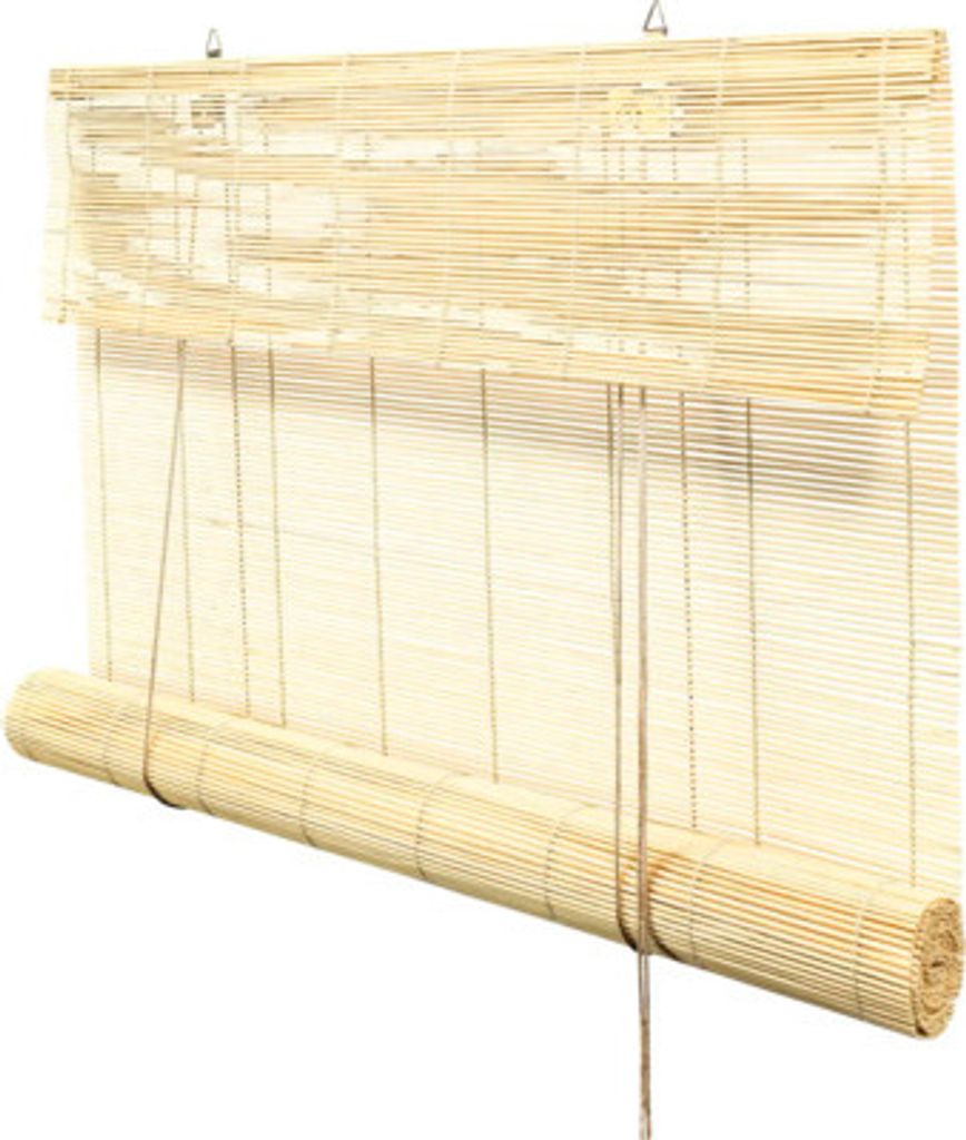 A bamboo roller blind is shown against a white background.