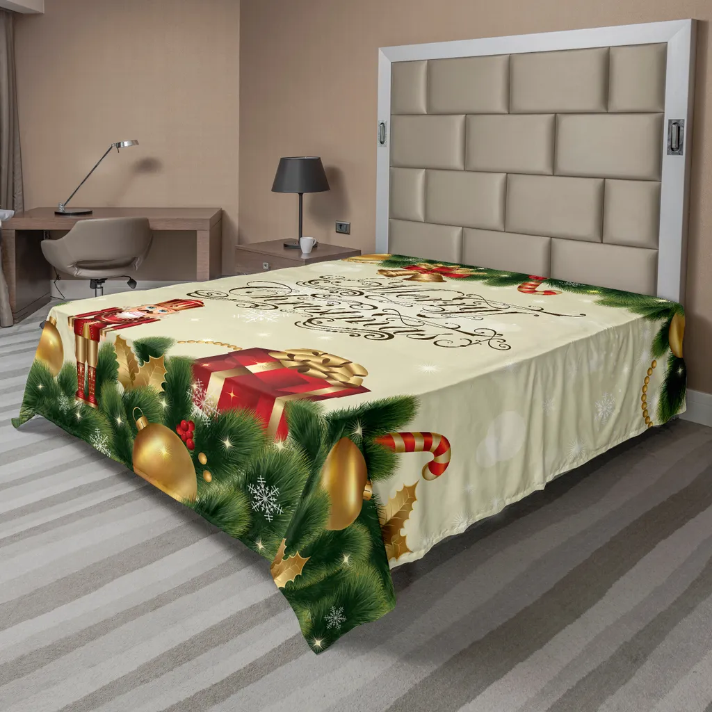 Décoration de lit Noël : drap plat 266x260 cm motif festif pour chambre
