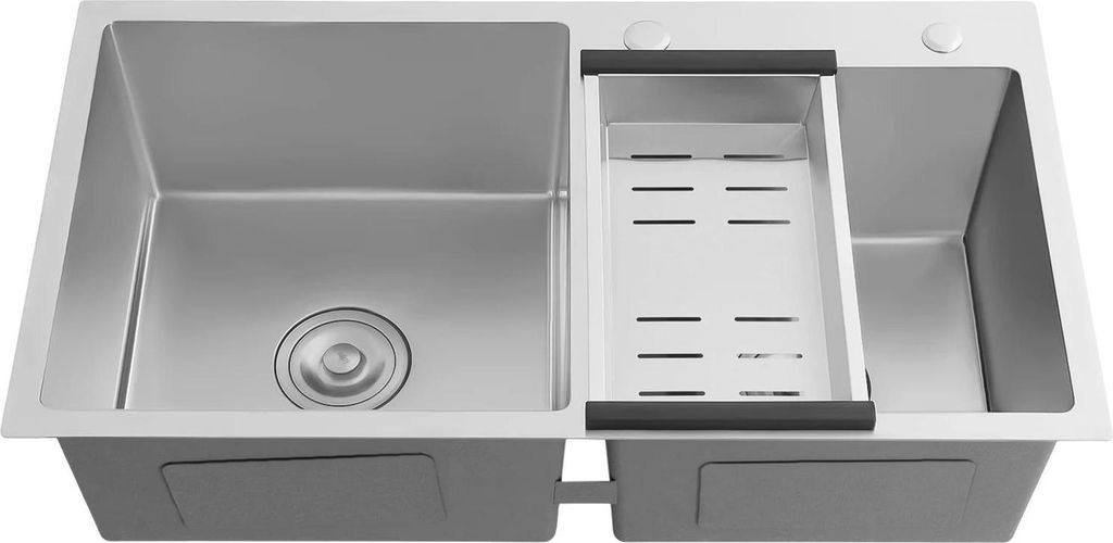 Küchenspüle aus Edelstahl - Doppelbecken - Gebürstete Oberfläche - Größe 78×43×21 cm - Ein Loch - Ohne Armatur - Montage Auflage/Unterbau/F...
