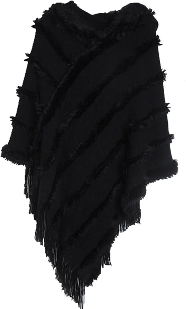 INF Sciarpa elegante lavorata a maglia Poncho Cape Nero