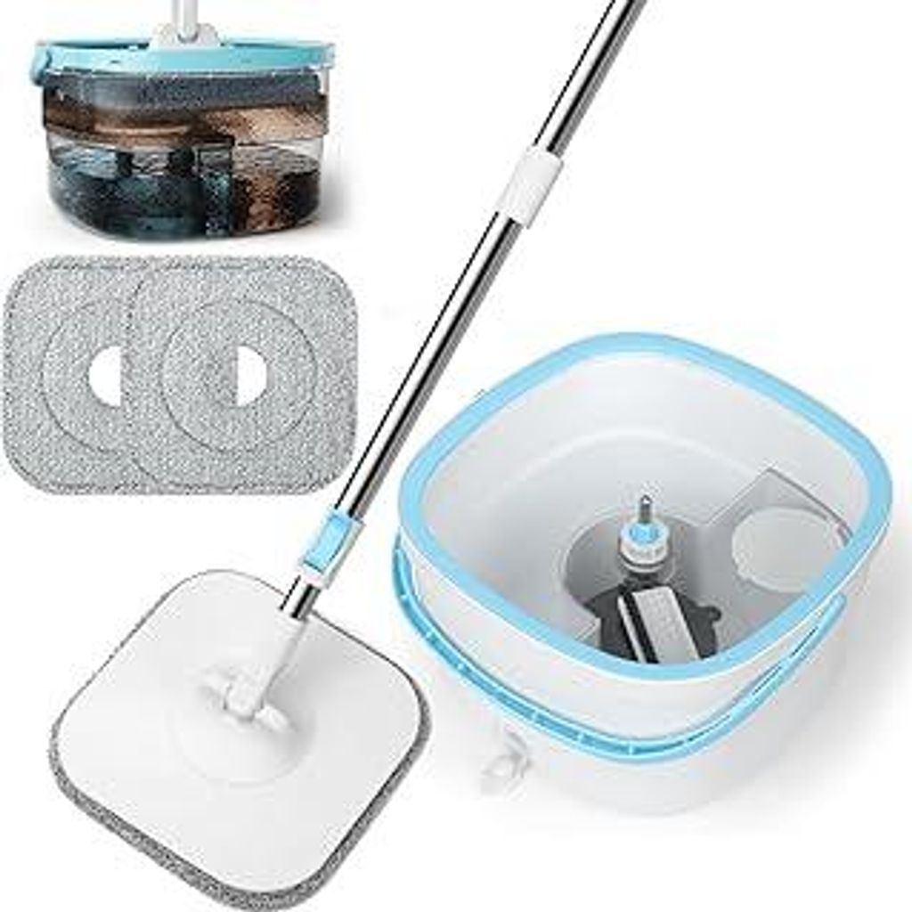 Withosent 130cm Wischmopp Set mit Eimer, 2-in-1 Filtersystem Trennt Schmutz von Frischwasser, Putzeimer Bodenwischer mit Auswringfunktion, mit 2 Mi...