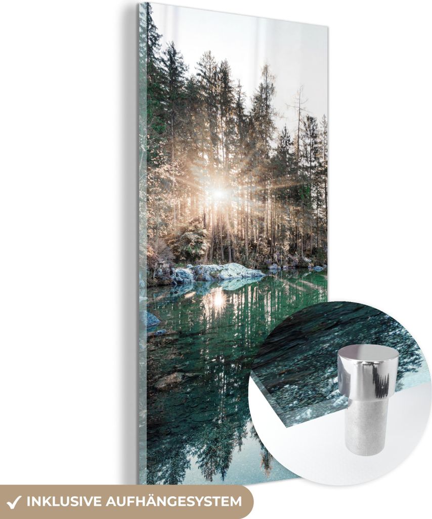 MuchoWow Glasbilder - Bilder auf Wandbild - Foto auf Glas Natur - Bäume - Berge - See 40x80 cm Wanddekoration aus Glas - Acrylglasbild - Acrylbild...