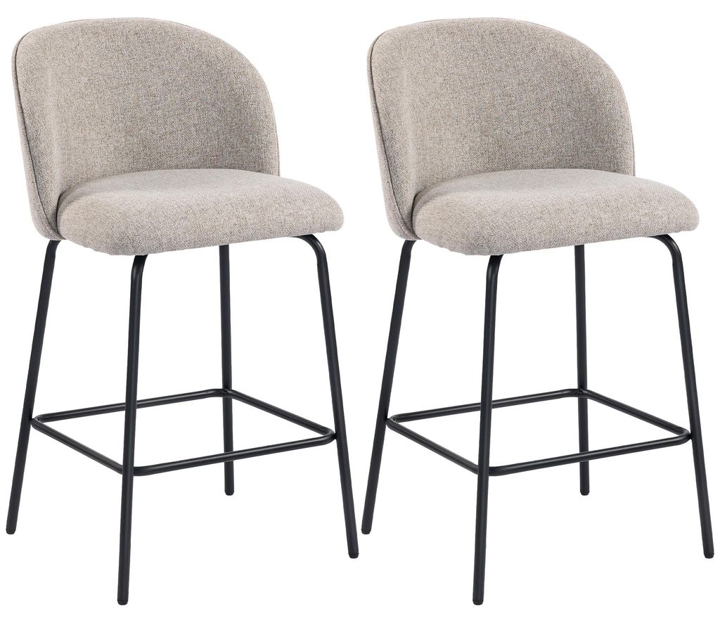2er-Set Barhocker mit Rückenlehne und Fußstütze, Polsterstühle mit Stahlbeinen für Kücheninsel, Esszimmer, Hellgrau