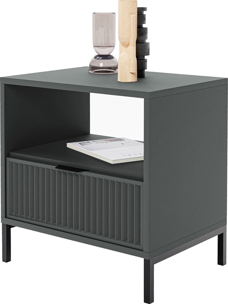 GrekPol Nachttisch Wave mit Schublade Ablage Schlafzimmer Nachtschrank Nachtkästchen Nachtkommode Moderner Nachtschrank Metall Beine Farbe: Greens...