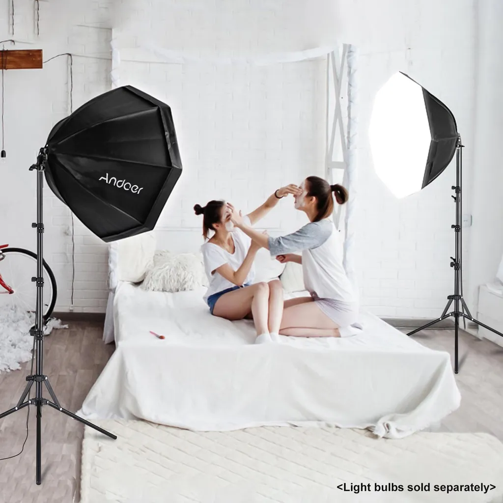Softbox 70cm Lumineuse Octogonale Andoer et Support Métal Stable