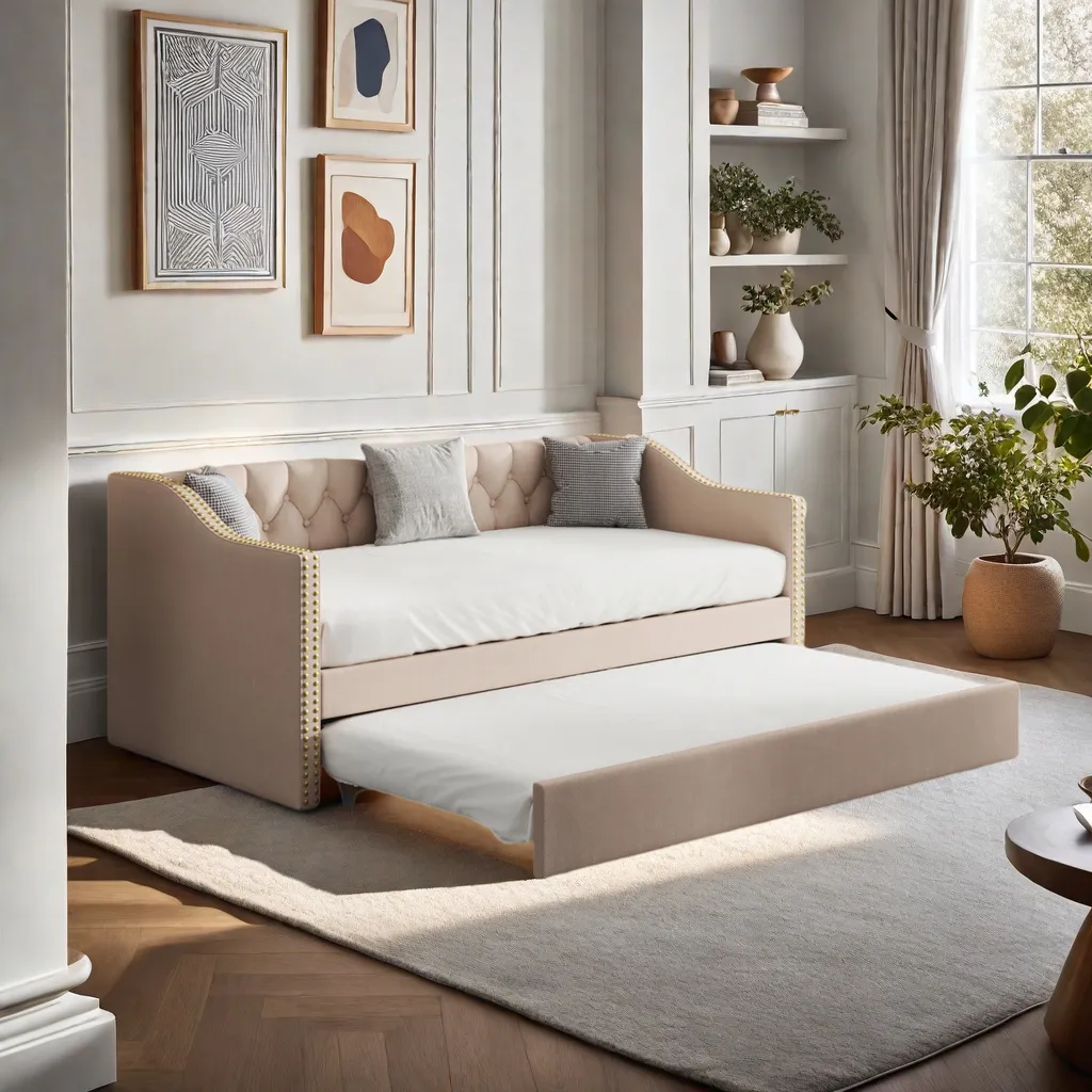 Lit d'enfant 90x200 cm en lin beige extensible avec sommier robuste