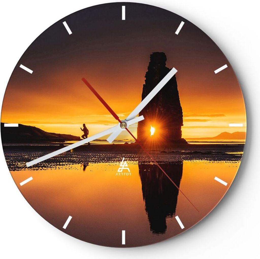 Wanduhr - Rund - Glasuhr - Meer Felsen Wasser - 40x40cm - Schleichendes Uhrwerk - Lautlos - zum Aufhängen bereit - Dekoration Modern - Wanddekorat...