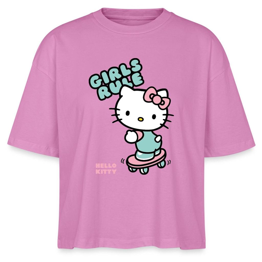 Spreadshirt Hello Kitty Auf Skateboard Girls Rule Boxy Shirt Damen, S, Pink