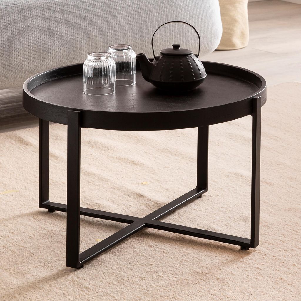 FineBuy Couchtisch Mango Massivholz rund Ø 60 cm Schwarz · Produktbild 