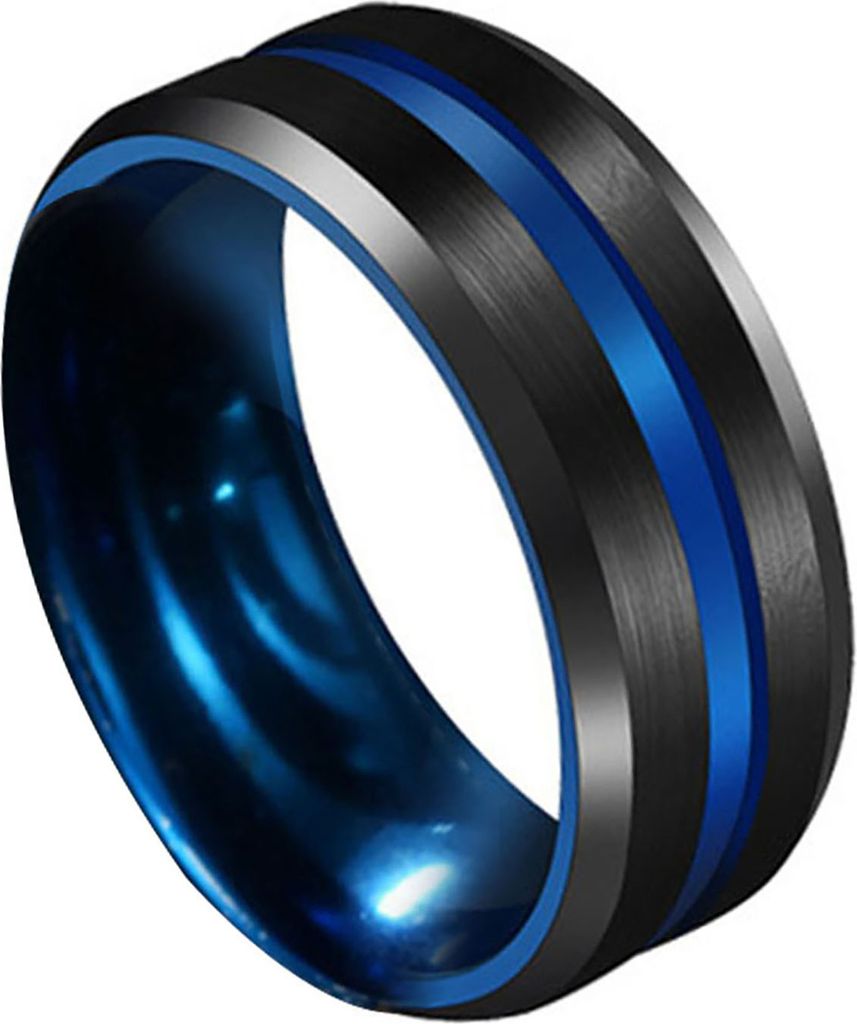 8MM Fashion Uni Dual Color Thin Line-Inside Brushed Band Finger Ring Jewelry-Blau,US 6