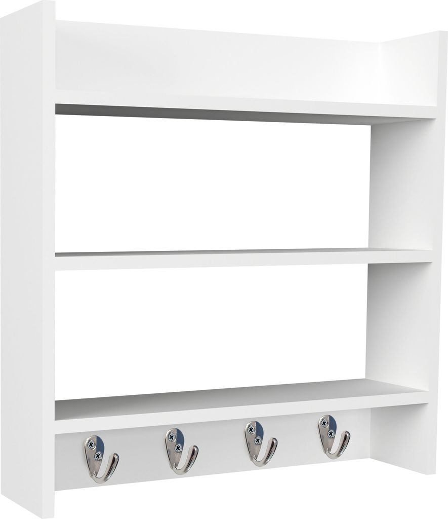 Esilo keuken planken, rekken 60 cm 3 planken, 4 haken wit. Productafbeelding 