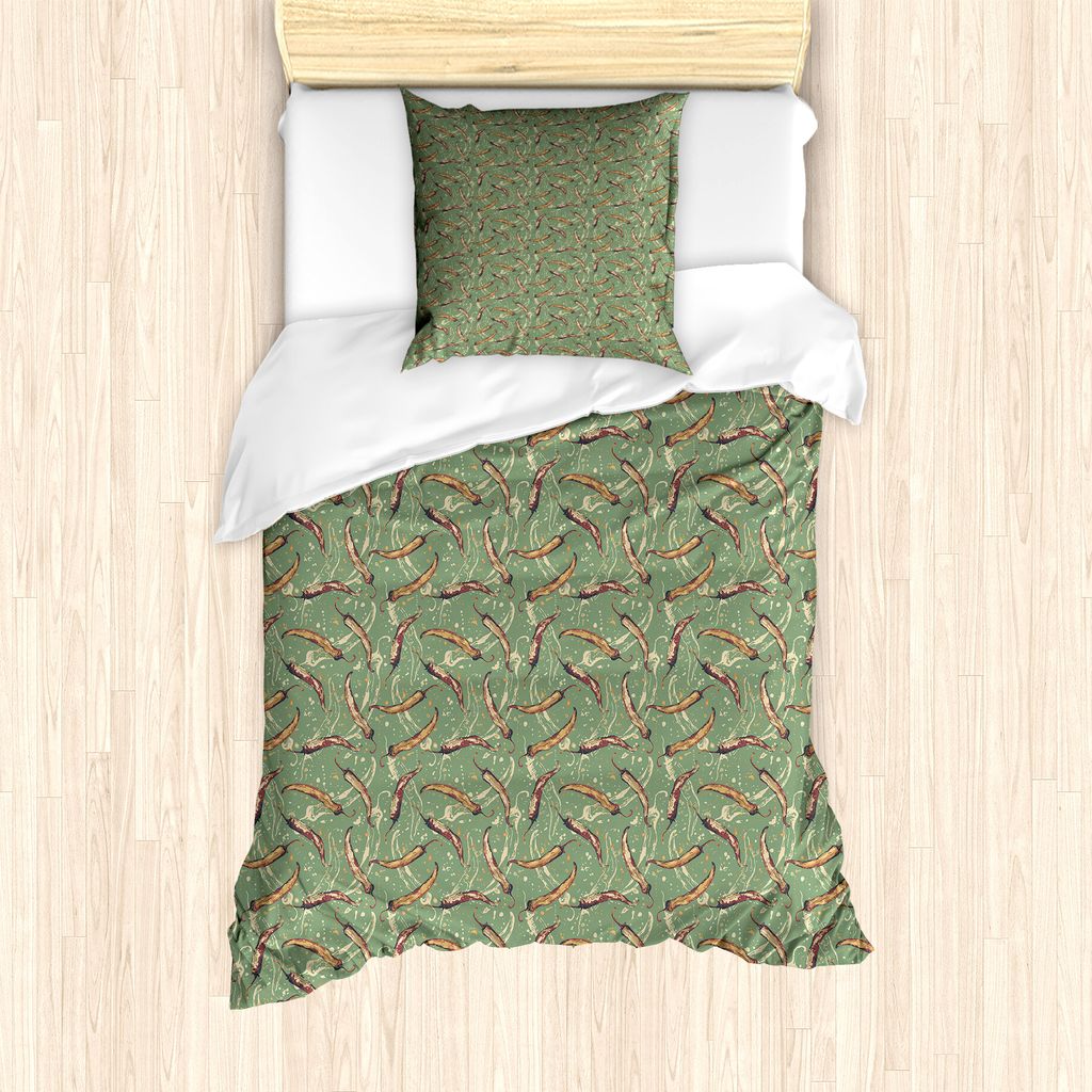 ABAKUHAUS Lebensmittelkunst Bettbezug Set für Einzelbetten, Chili Peppers Splash Farbe, Milbensicher Allergiker geeignet mit Kissenbezug, 135 cm x...