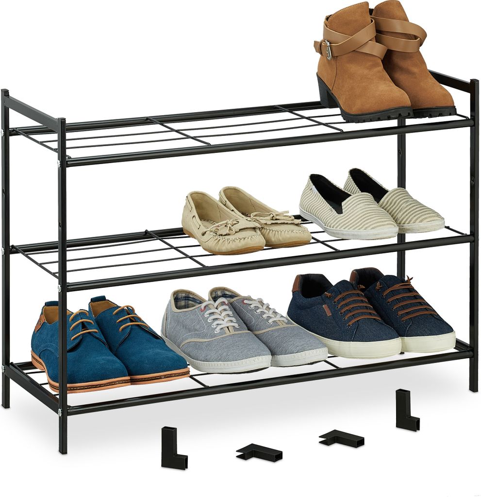 Relaxdays Metalowy regał na buty, 3 półki, z możliwością Zdjęcie produktu 