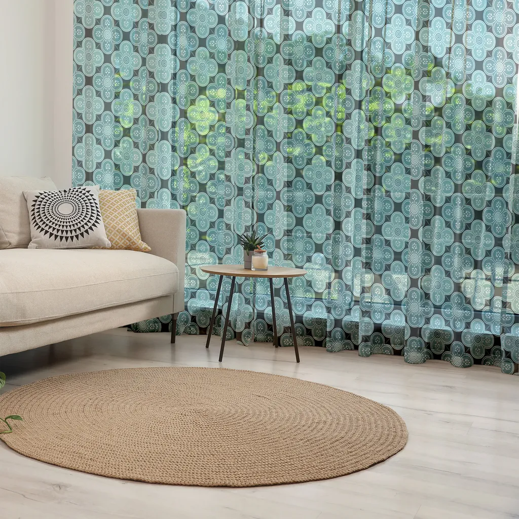 ABAKUHAUS Arazzo marocchino, motivo floreale ripetitivo ispirato al Mediterraneo, stampa damascata orientale, tessuto satinato setoso per soggiorno e camera da letto, 220 cm x 274 cm, blu petrolio verde acqua - 3