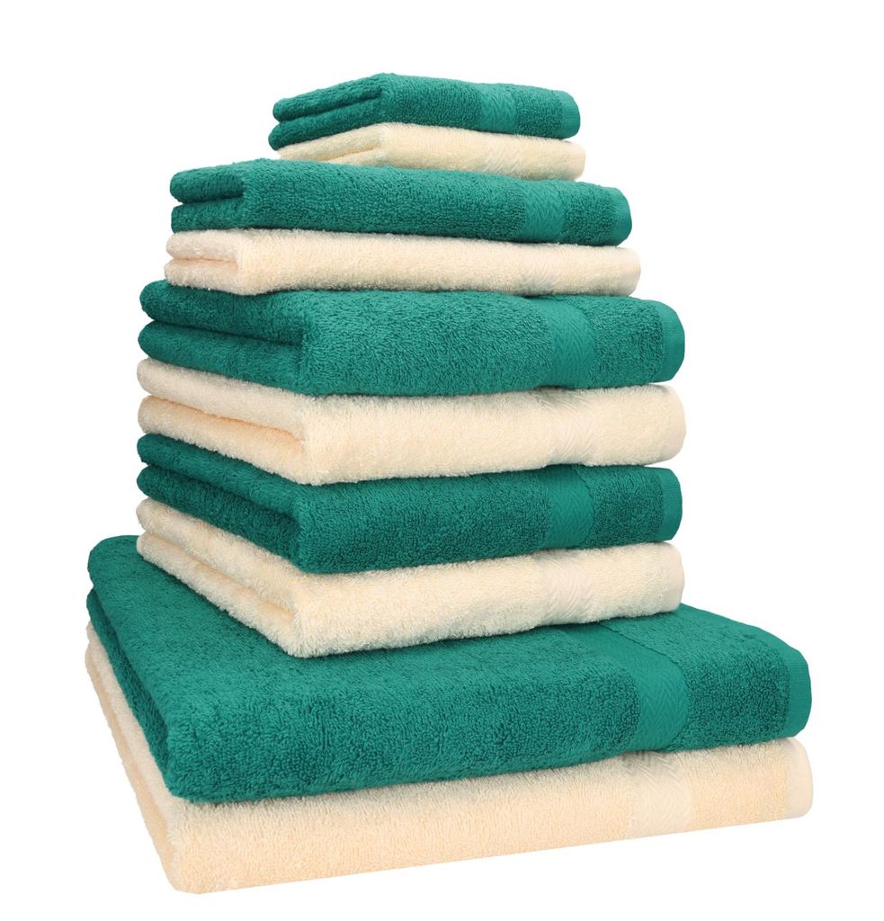 Betz 10-tlg. Handtuch-Set PREMIUM CLASSIC 2 Duschtücher 4 Handtücher 2 Gästetücher 2 Seiftücher Farbe: smaragdgrün & beige