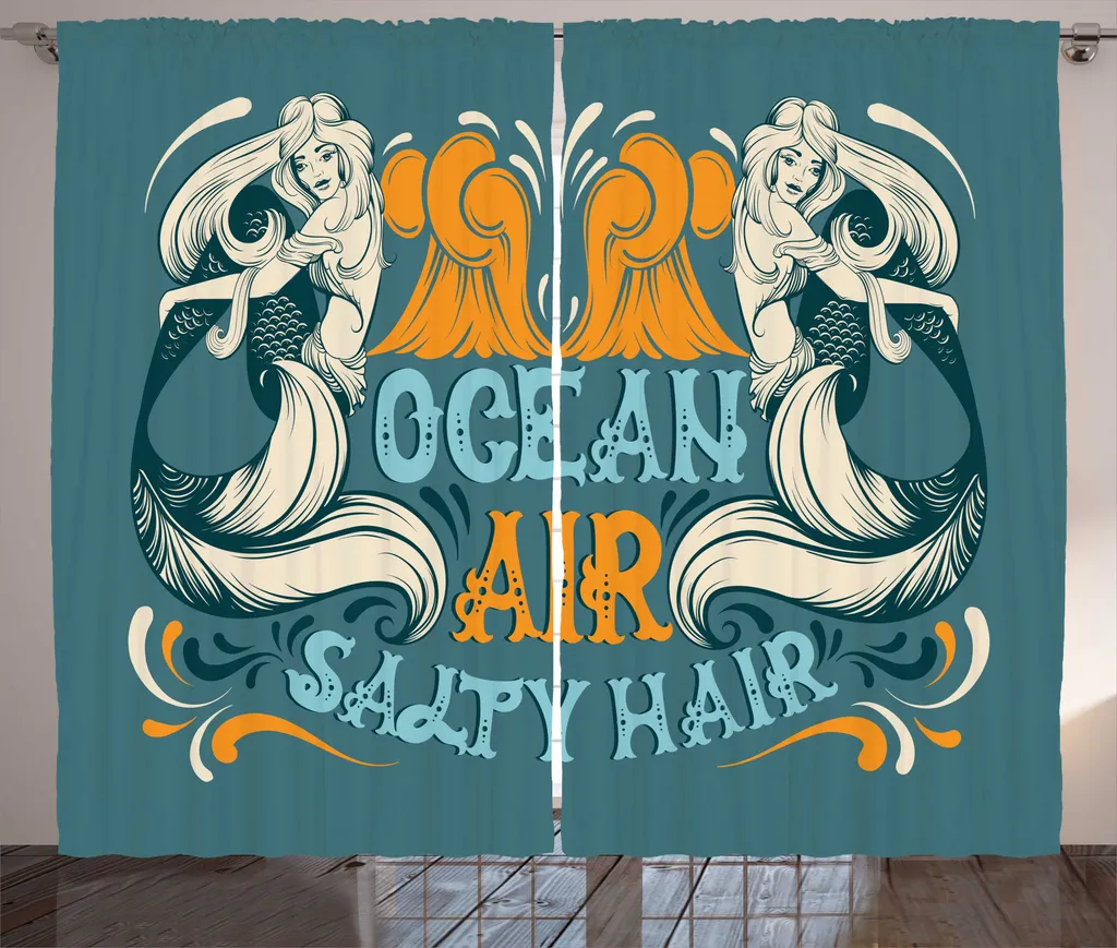 Rideaux de Salon Imprimés Sirène et Mer Style Rétro 280 x 225 cm