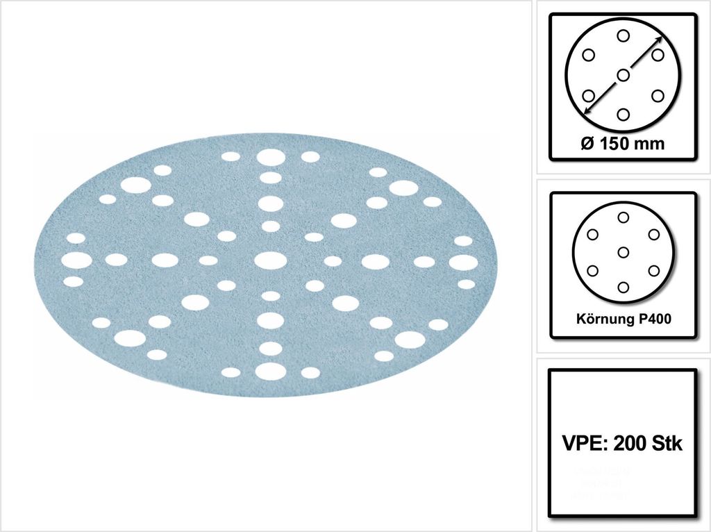 Festool STF D150/48 Schleifscheiben Granat P400 150 mm 200 Stk. ( 2x 575172 ) für RO 150, ES 150, ETS 150, ETS EC 150, LEX 150, WTS 150, HSK-D 150