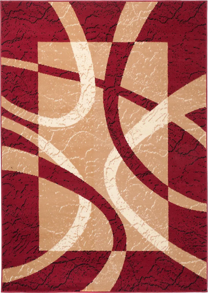 Tapis de Salon DREAM Moderne Motifs Géométriques Beige Rouge 130x190