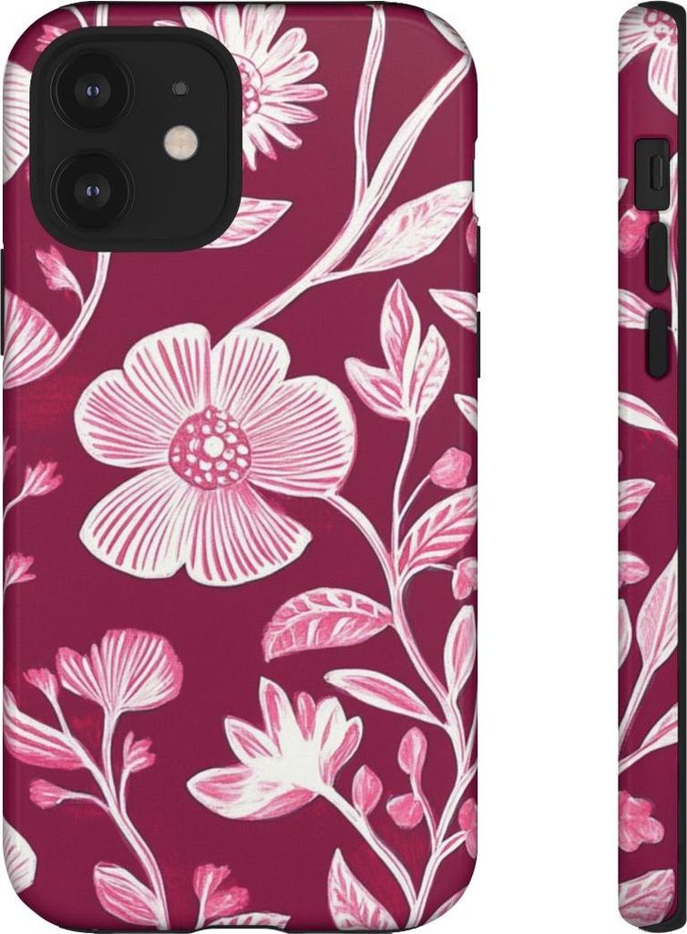 Elegantes Blumenmuster in Rosa und Weiß – Hülle Kompatibel mit iPhone 12