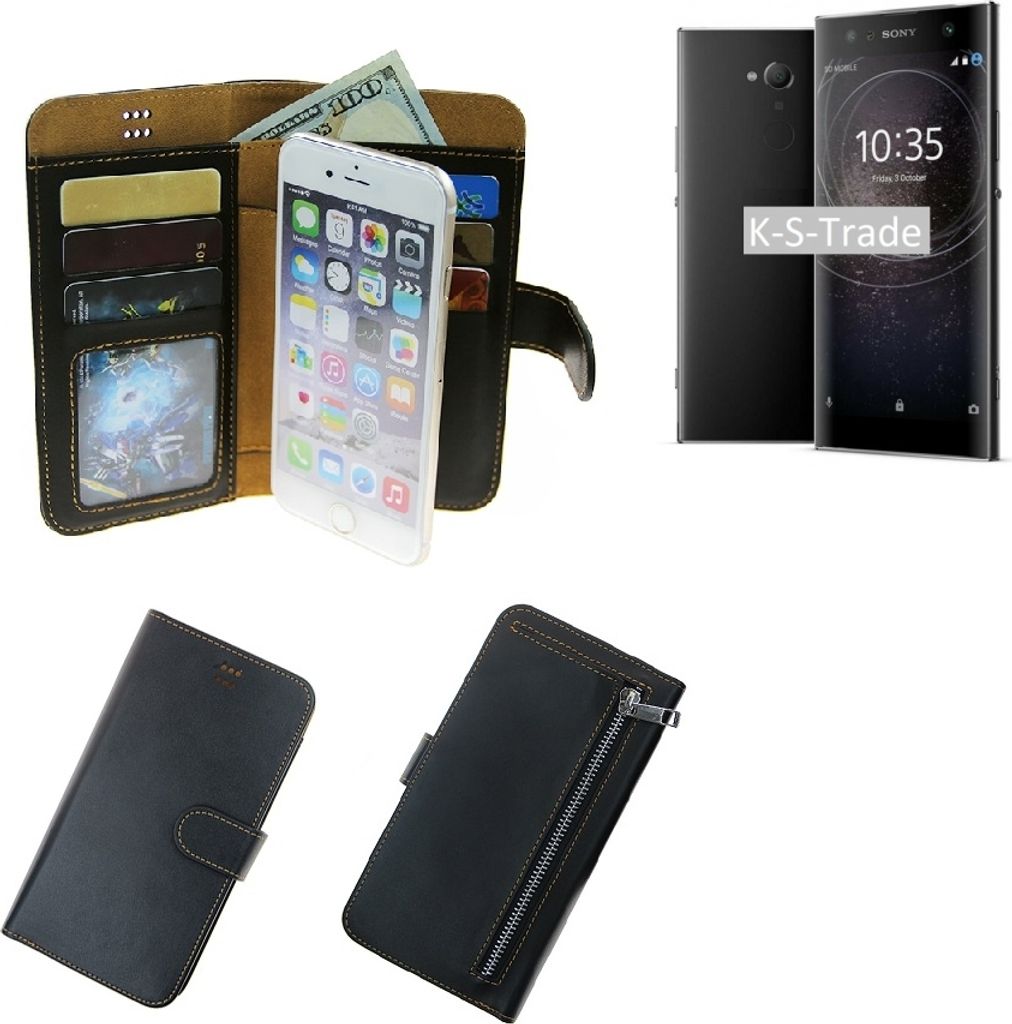 K-S-Trade Schutz Hülle kompatibel mit Sony Xperia XA2 Ultra Dual-SIM Klapphülle Case Phone cover Slim Handytasche Handy Hülle schwarz aus