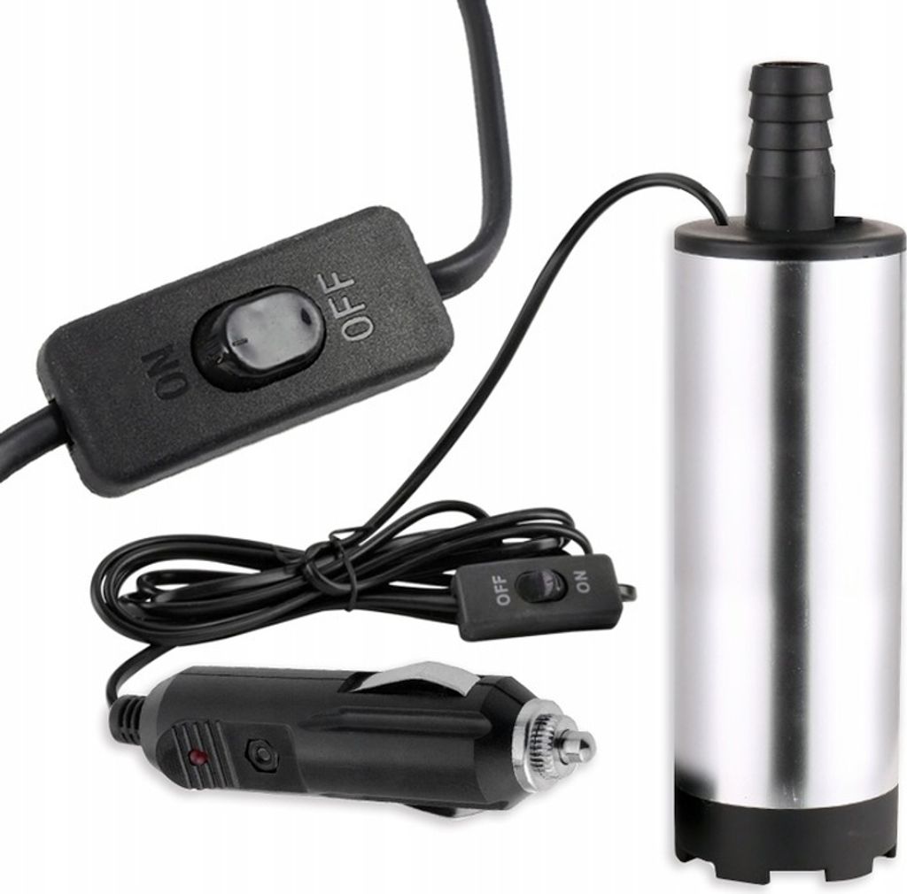 A submersible pump with its power cord and accessories.