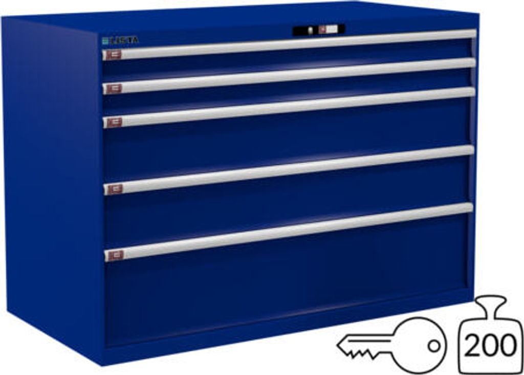 Lista Schubladenschrank - 79.494.040 - 1.000x1.431x725 mm (HxBxT) - 5 Schubladen - 200 kg - Key Lock - Capriblau (RAL 5019)