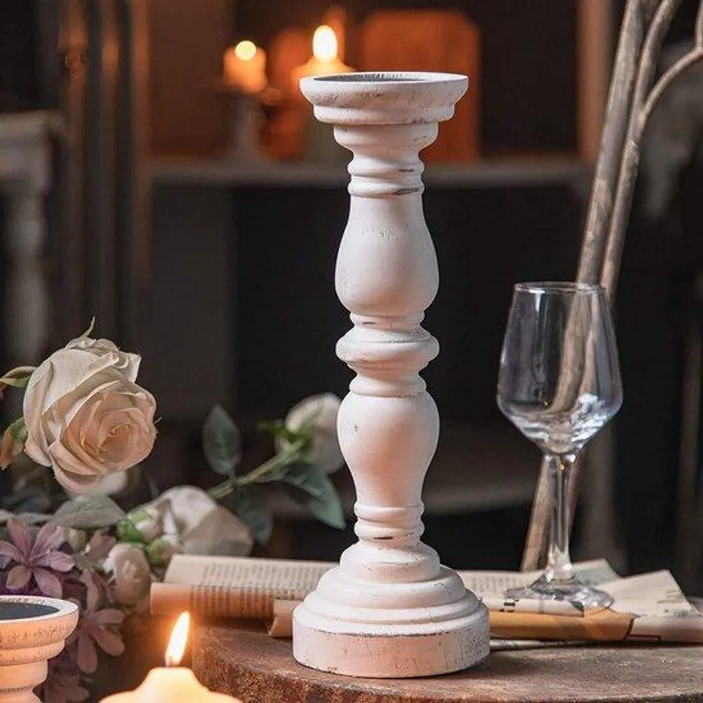 Bougeoir de table blanc en bois 34,5 cm pour ambiance chaleureuse et zen