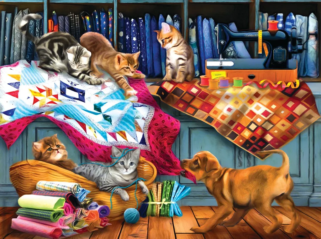 Puzzle 1000 pièces SunsOut Tom Wood - Quilting Room Mischief