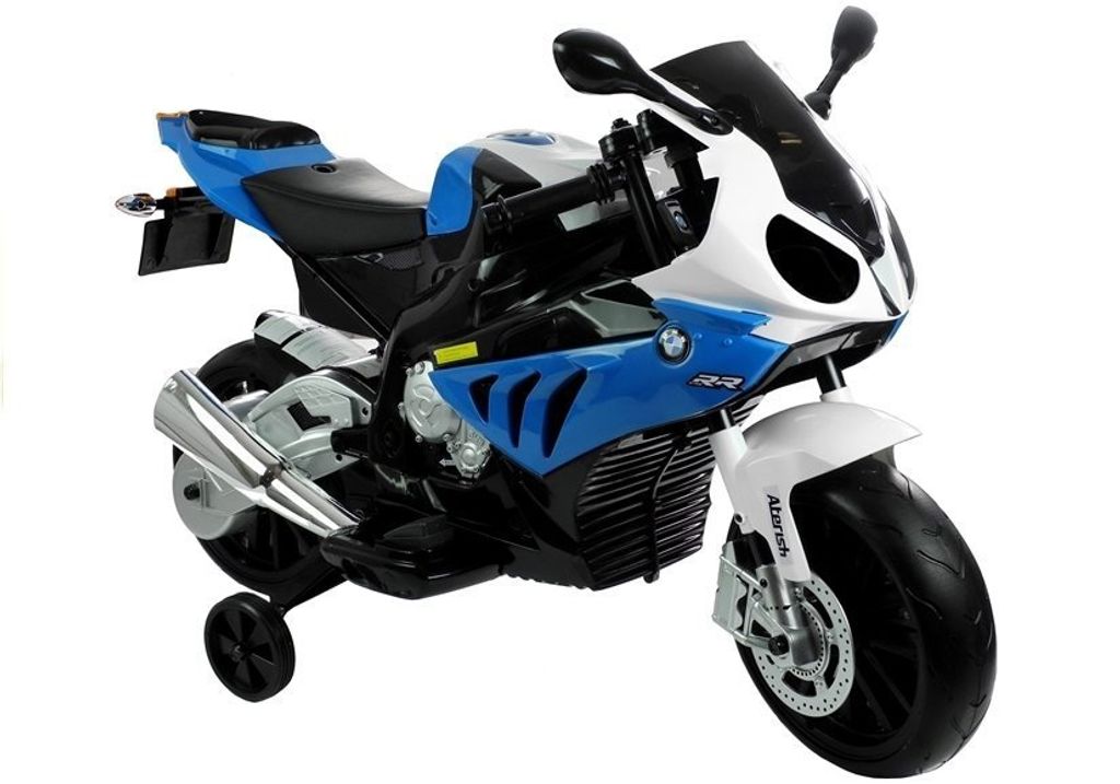 Elektromotorrad für Kinder BMW S1000RR Blau Ledersitz Produktbild 
