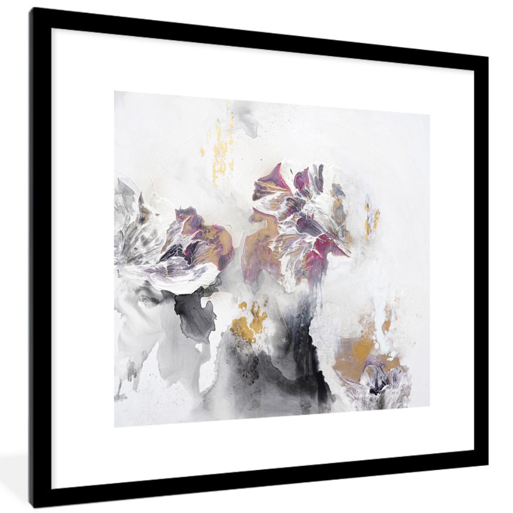 MuchoWow Gerahmtes Poster Farbe - Farben - Weiß - Abstrakt- Gold 40x40 cm - Poster mit Schwarzem Bilderrahmen Wandposter Rahmen Foto Bilder - Po...