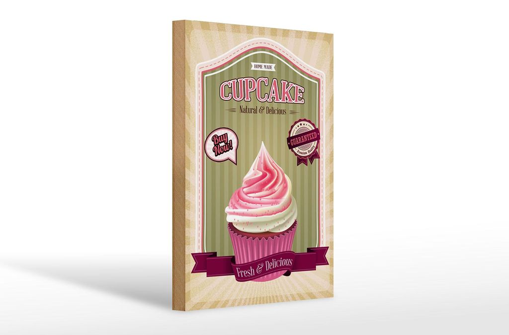 Holzschild Essen 20x30cm Cupcake natural Delicious home