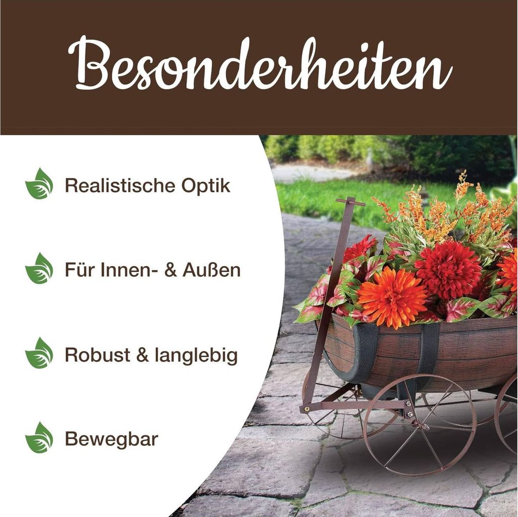 Blumentopf Strend Pro Woodeff, 41,5x29x19cm, Whiskey Fass Wagen
