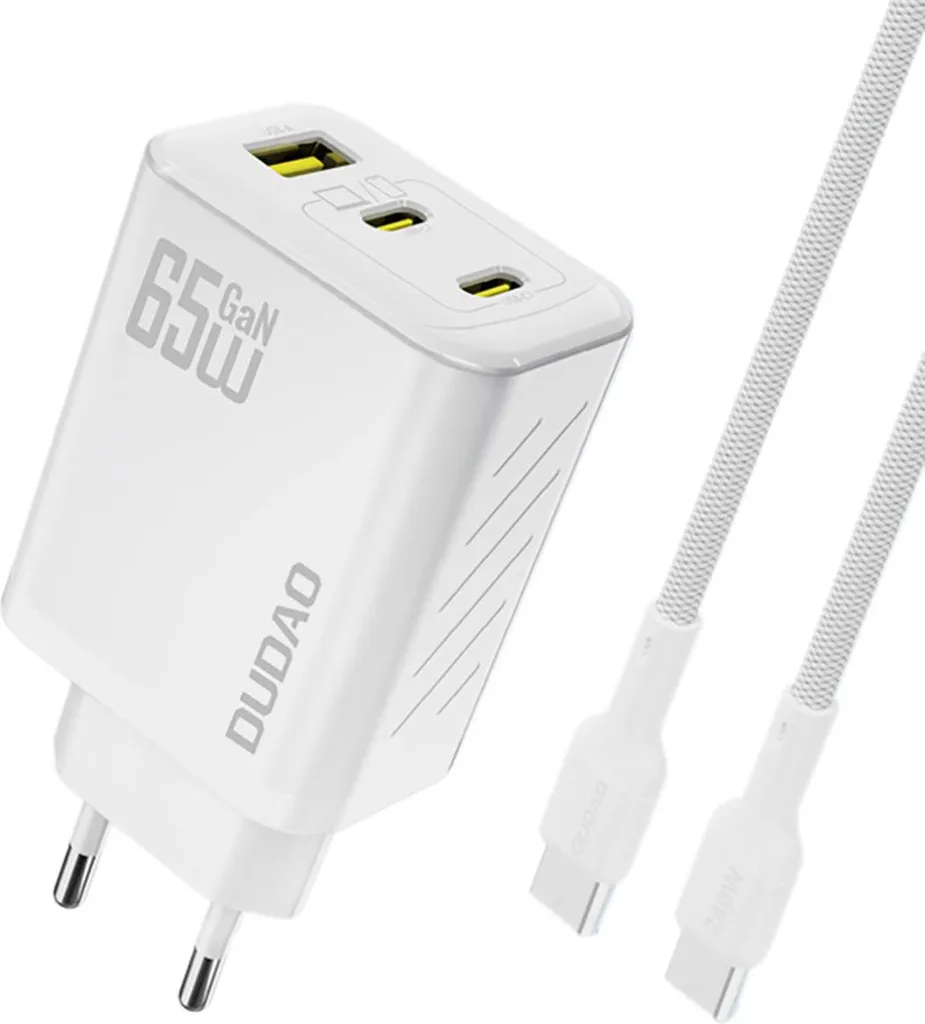 Dudao A29CEU 65W GaN White: Caricatore Rapido 3 Porte + Cavo PD