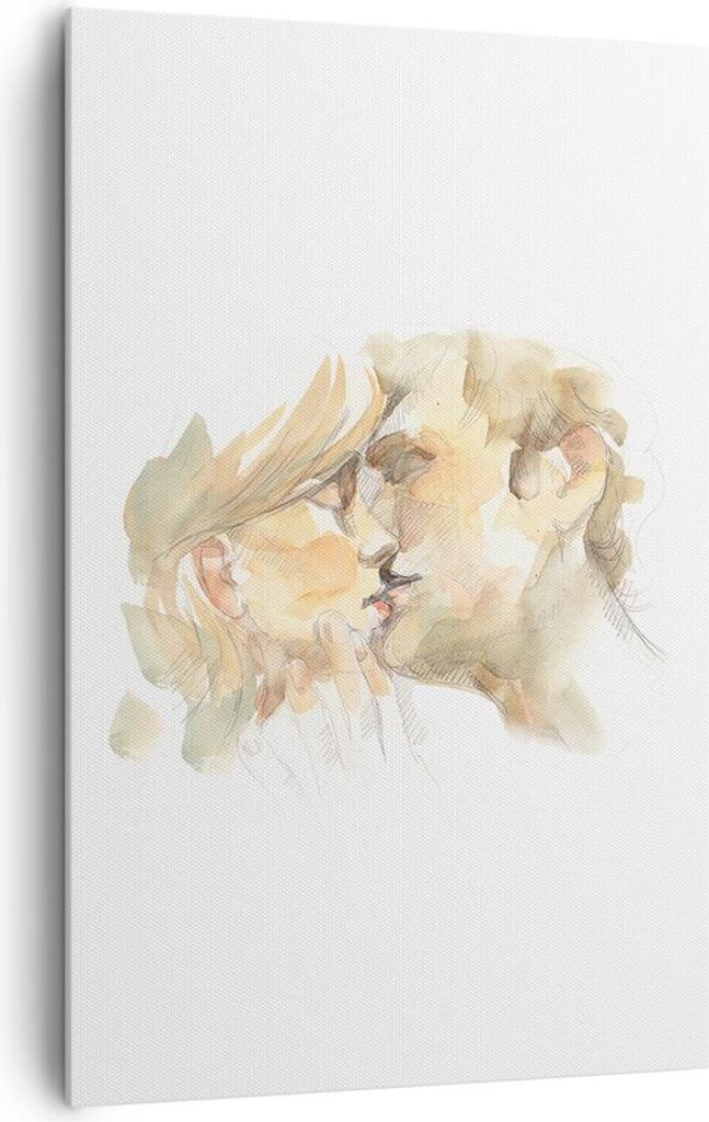 Bild auf Leinwand - Leinwandbild - Einteilig - Kuss Paar Liebe - 80x120cm - Wand Bild - Wanddeko - Wandbilder - Leinwanddruck - Kunstdruck - Wandde...