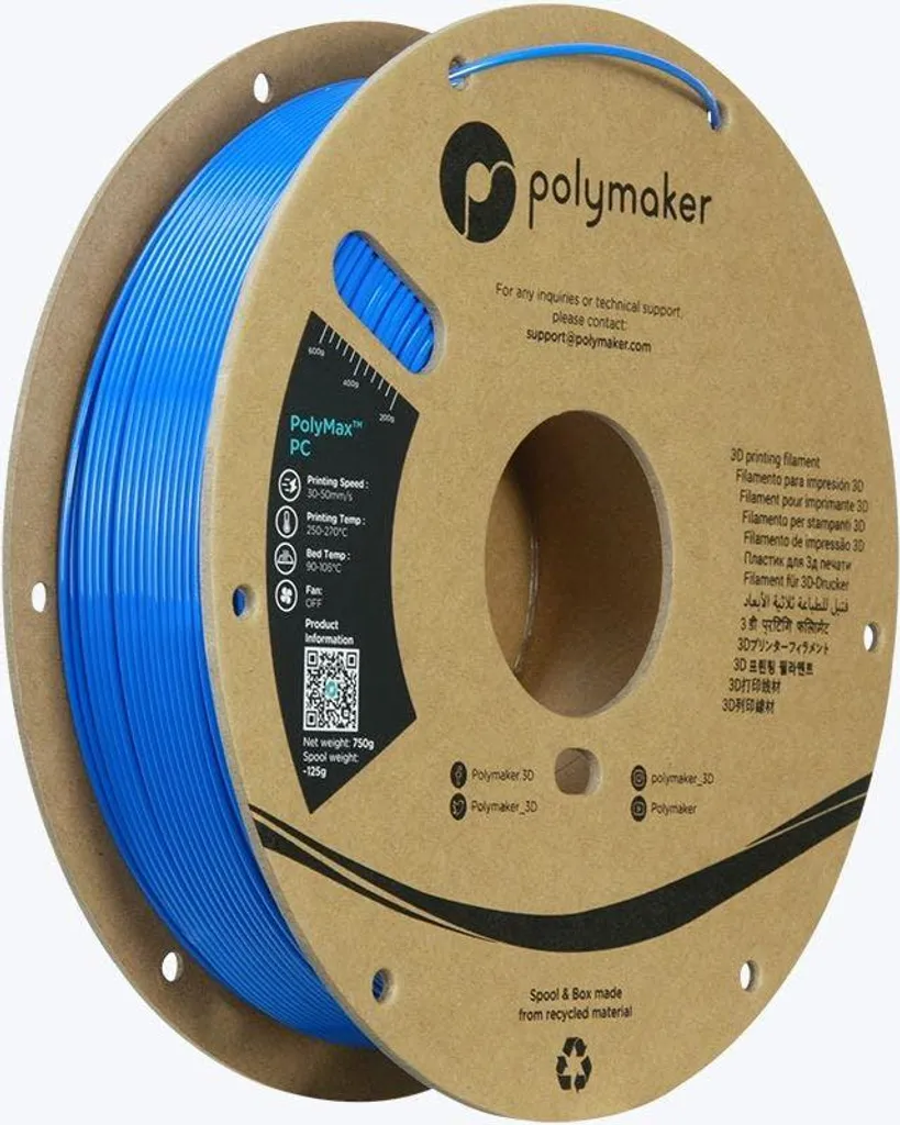 Filamento PC Polymaker Blu 1.75 mm 750 g - Resistenza Termica Top