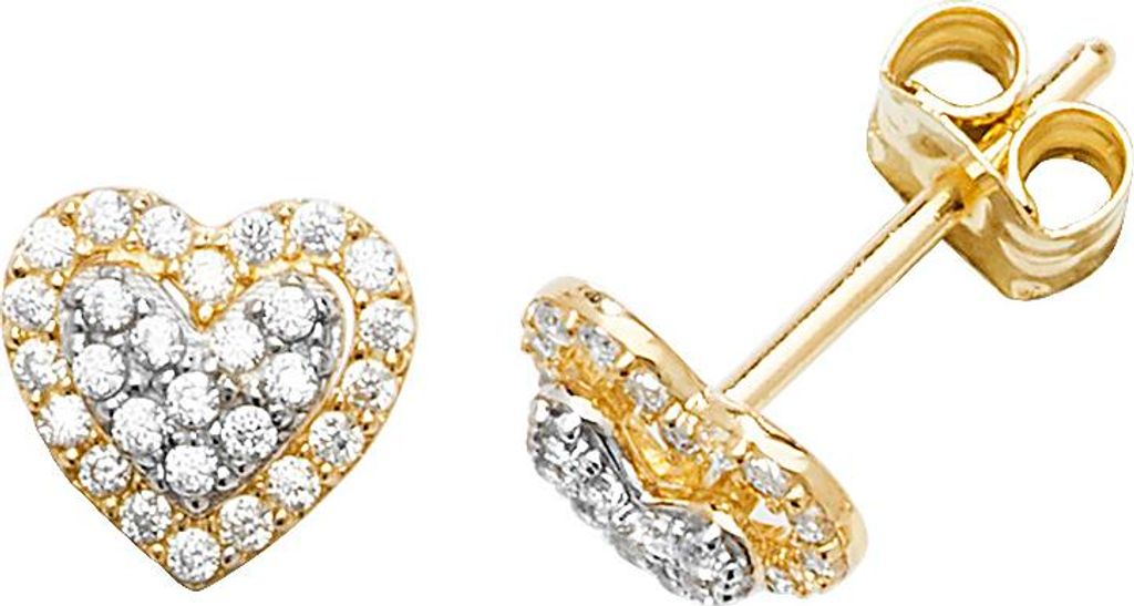 Schöne 9 Karat (375) Gold Herz Damen - Paar Ohrstecker mit Zirkonia - 6mm*7mm; TRS27220
