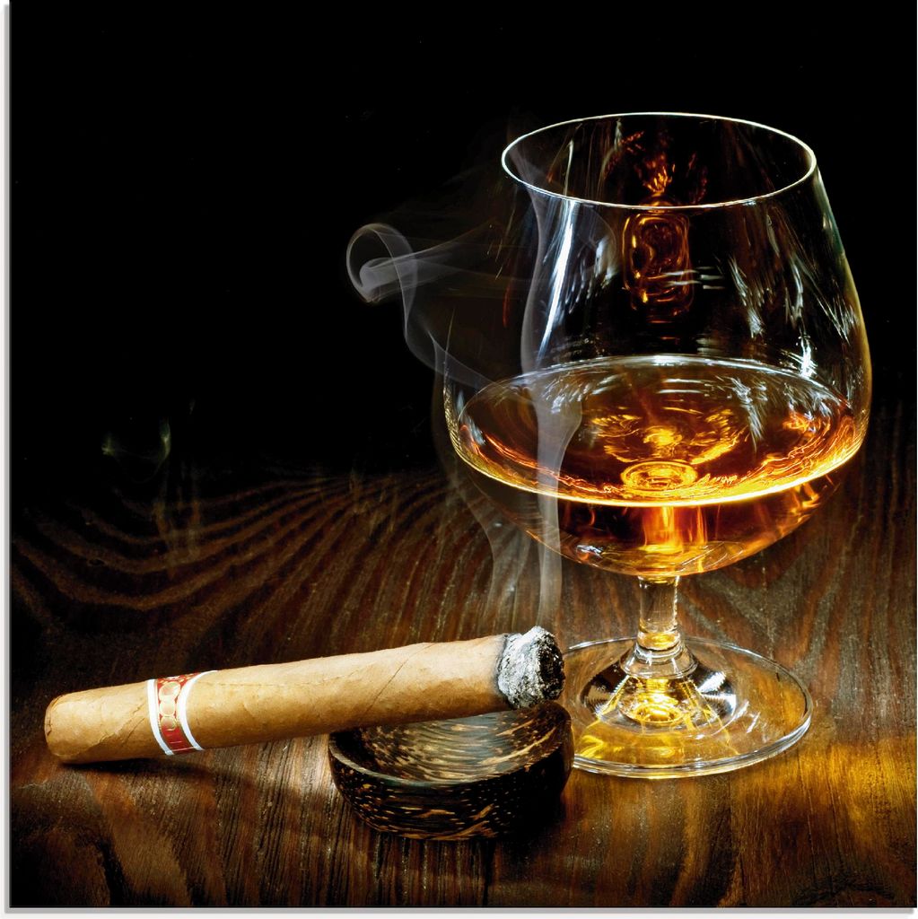 ARTland Glasbild Zigarre und Cognac Größe: 20x20 cm