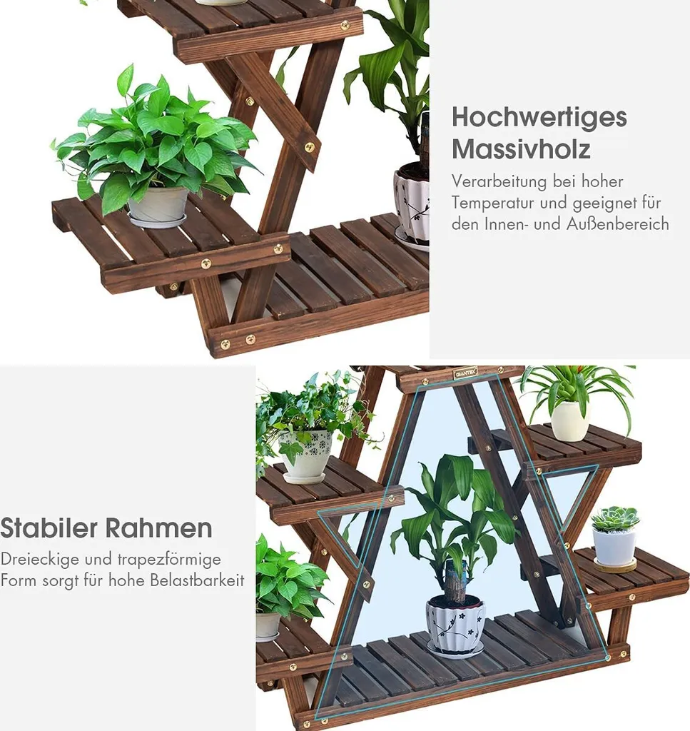 Étagère à fleurs multi-niveaux support plantes en bois robuste - 4