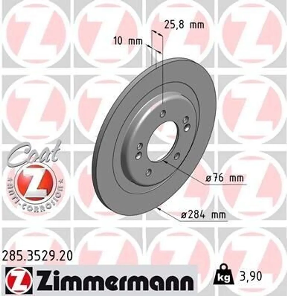 Disque de frein ZIMMERMANN 285.3529.20 pour Hyundai i30 et Kia CeeD