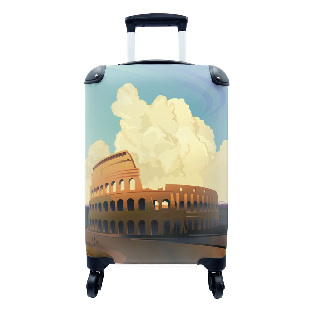 MuchoWow Koffer Handgepäck Trolley Rollkoffer Kleine Reisekoffer mit 4 Rollen - Kolosseum - Rom - Zeichnung - Cabin Size < 55x40x23 cm & 55x40x2...