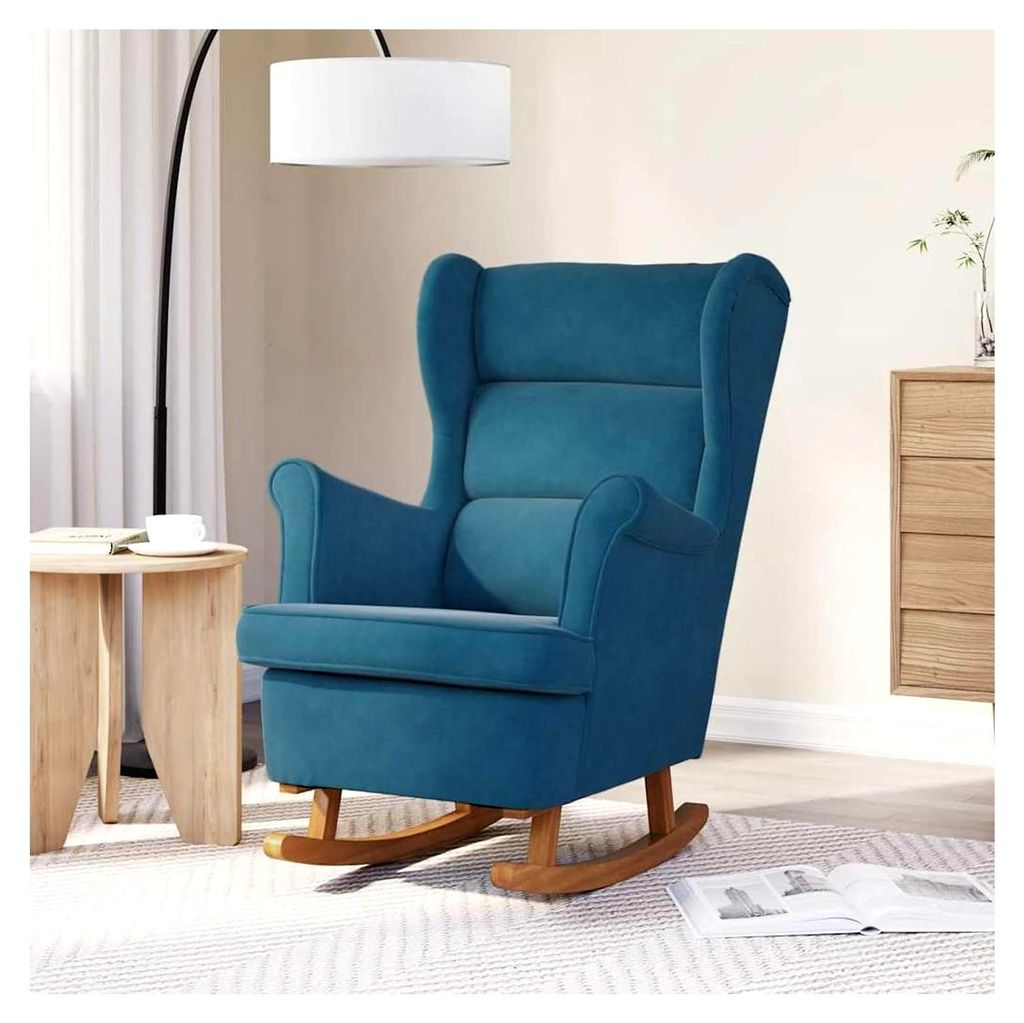 Samt-Schaukelstuhl Blau | Wohnzimmer | 74x90x102 cm | max. 110 kg