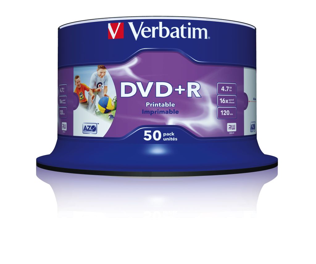 Verbatim DVD+R Wide Inkjet Printable No ID Brand, DVD+R, Obrázok produktu 